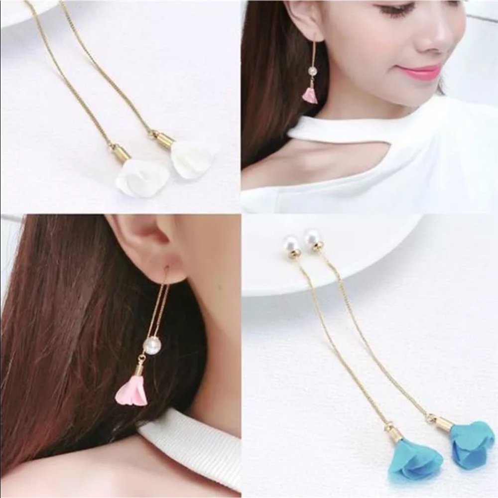 Flower Drop Long Chain Dangle Earrings (as… - Picture 9 of 16